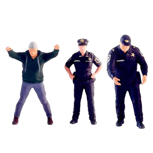 3 Pieces 1/64 Cops and Thief Figures Scale Collections Sand Table Layout