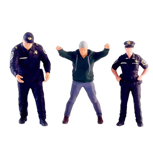 3 Pieces 1/64 Cops and Thief Figures Scale Collections Sand Table Layout 1