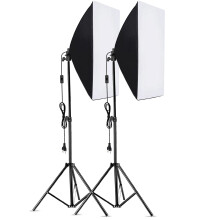 Andoer Studiofotograferingssoftbokssett med 50x70cm softboks x2 + 2M metallstativ x2 for direktestrømming av portrettproduktfotovideo