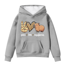 Mädchen-Kapuzenpullover mit Capybara-Print, Sweatshirt mit überschnittenen Schultern und Taschen, lockere Passform, lange Ärmel, Größe A-Grau