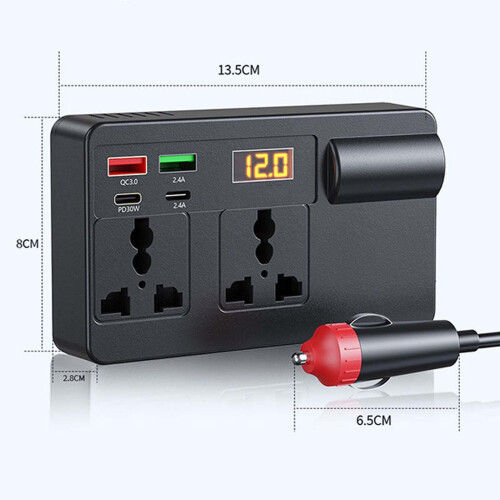车载逆变器 12V-24V转220V 带数字屏 双USB+AC接口 2