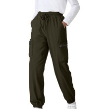 Calça cargo infantil casual de cor sólida, confortável e folgada, para outono e inverno, com bolsos laterais e cordão, para crianças de 4 a 14