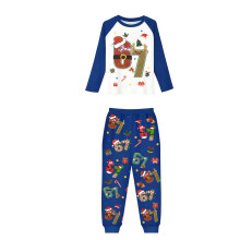 Conjunto de pijama natalino para família, azul, manga comprida, 2 peças.