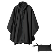 Poncho de chuva unissex para adultos, cor sólida, com capuz e zíper, estilo poncho xale, preto.