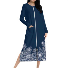 Abito pigiama da donna con stampa floreale, tasche, maniche lunghe, chiusura con cerniera frontale, maniche raglan, in pile double-face – taglie