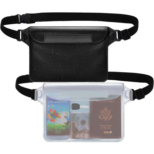 Bolsa impermeável com alça de cintura (pacote com 2) – Compatível com iPhone e Android | Praia, piscina, mergulho com snorkel, caiaque