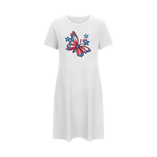 Camicia da notte corta oversize da donna con stampa, scollo rotondo e maniche corte – bianca 1