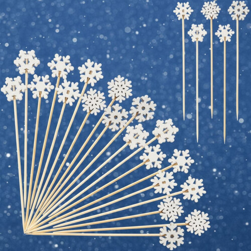 Pacote com 240 palitos de bambu para coquetéis com floco de neve natalino de 12,7 cm (5 polegadas)
