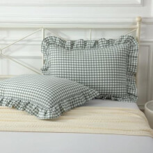 Housses de coussin à volants à carreaux taupe et blanc, coton lavé,