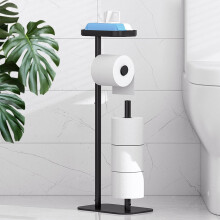 Suporte de Papel Higiênico de Chão – Suporte de Metal Inoxidável com Base Antiderrapante e Prateleira para Celular/Pequenos Objetos, Compatível