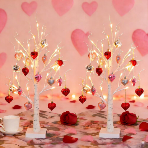 Lámpara de abedul en forma de corazón de 25" con 24 LED y 15