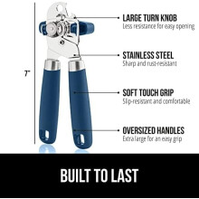 Heavy Duty Stainless Steel Can & Bottle Opener, Soft Handle, Oversized Knob, US Designed – Blue