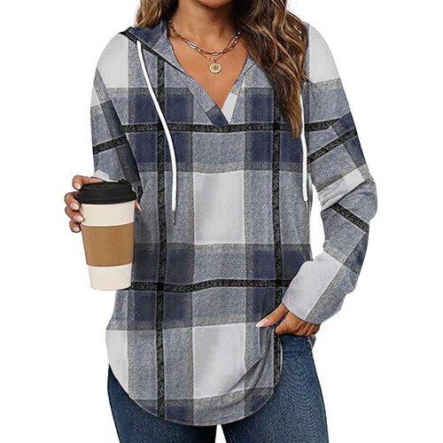 Oversized Damen-Kapuzenpullover mit Karomuster, langärmelig 1