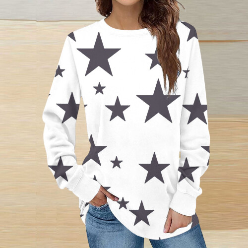 Damenmode Top Lässiges einfarbiges Rundhals-Langarmshirt Tunika-Top 1