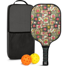 Pickleball Paddles Set w/ 2 Balls & Bag – Floral Fiberglass Rackets, Compatible with Indoor/Outdoor Play