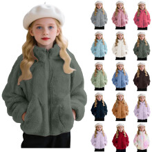 Boys Girls Winter Warm Fleece Coat Zip Up Jacket Outerwear with Pockets Cute Solid Hoodless Jacket Stand-up Colla