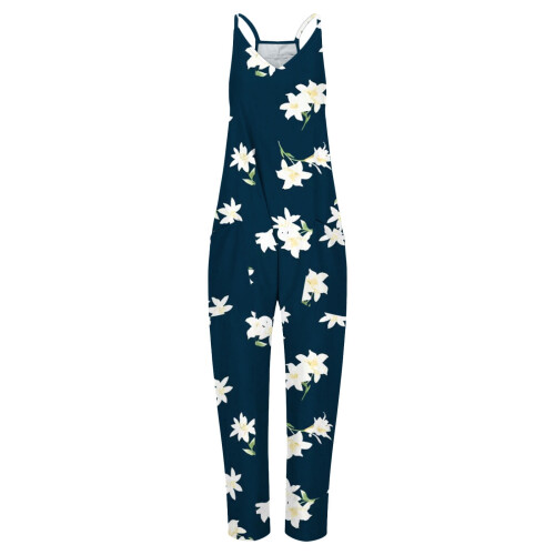 Macacão feminino com suspensórios, comprimento total, estilo casual, folgado, com bolsos e alças. 2