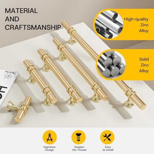 Cabinet Handles and Knobs Gold 3-inch Center 10 Pack 2