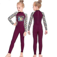 (S,Purple)Kids Snorkeling Diving Swimsuit One Piece Long Sleeve