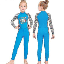 (2XL,Blue)Kids Snorkeling Diving Swimsuit One Piece Long Sleeve