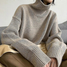 (S,camel)Autumn And Winter New Thick Cashmere Sweater Women High Neck Pullover Sweater Warm Loose Knitted Base Sweater Jacket Tops Zekai