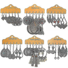Vintage Geometry Flower Metal Tassel Drop Earrings Set for Women Boho--|model Code5363