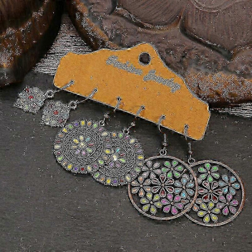 Vintage Geometry Flower Metal Tassel Drop Earrings Set for Women Boho--|model Code5363 1
