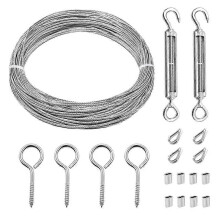 1/16Inch Turnbuckle Wire Tensioner Kit Heavy Turnbuckle Cable Railing Kit 65Ft Wire Rope,M5 Hook and