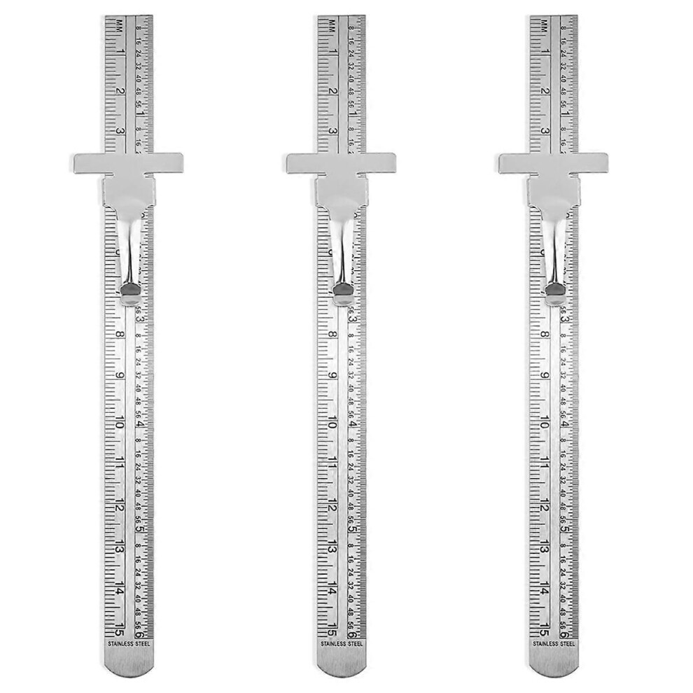 3-Pack Stainless Steel Ruler 15Cm Metal Metric Ruler Set, Machinist's Precision Millimeter Ruler, Me 8847024287398