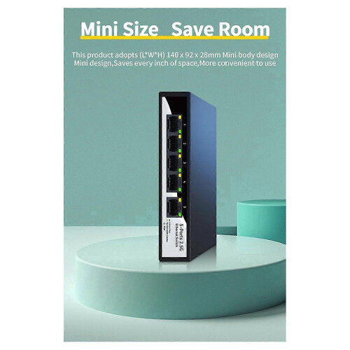2.5GbE Ethernet Switch 5 Port 2.5G Network Switch Fanless Small Home Lab Setup Switch Unmanaged Plug