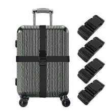 (BLACK) Luggage Straps, 4Pcs Wide Travel Secure Belt for Suitcase with Name ID Card