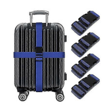 (BLUE) Luggage Straps, 4Pcs Wide Travel Secure Belt for Suitcase with Name ID Card