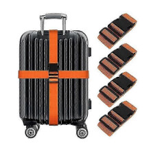 (ORANGE) Luggage Straps, 4Pcs Wide Travel Secure Belt for Suitcase with Name ID Card