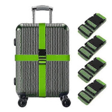 (GREEN) Luggage Straps, 4Pcs Wide Travel Secure Belt for Suitcase with Name ID Card