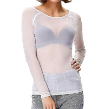 (XXL,White)Base Layer Shirt Women See-through Long Sleeve Seamless Arm Shaper Top Mesh Shirt Blouse