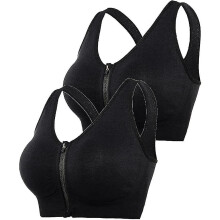 (XL,Black)2pcs Zip Front Post Surgery Bra Yoga Bra Workout Fitness Activewear Padded Bras For Women-r