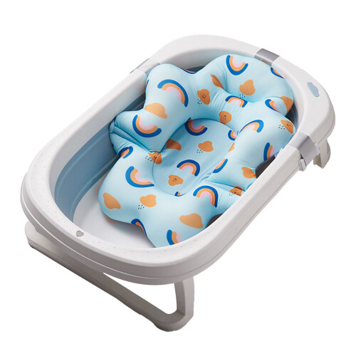 Baby Bath Cushion Pad - Adjustable Mesh Support Floating Mat, Blue Rainbow 1