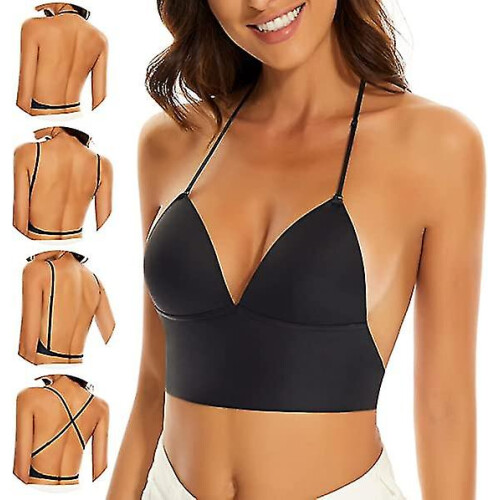 (S,Black)Low Back Bras For Women - Seamless Wire Free Bralette Backless Bras-e