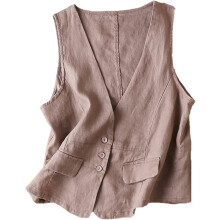 (X-Large, Khaki) Womens Cotton Linen Vest Casual Loose V Neck Sleeveless Vests Jacket-e