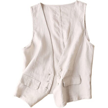 (Medium, Beige) Womens Cotton Linen Vest Casual Loose V Neck Sleeveless Vests Jacket-e