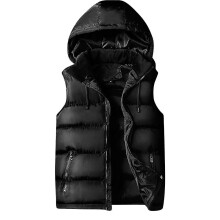 (XS,black)Men's Padded Vest Slim Fit Sleeveless Jacket Removable Cap Waistcoat N