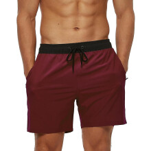 (L,Black Wine Red)Men S Swim Trunks With Zip Pocket  Waterproof  Drying  Quick Swimsuit  Bathing Shorts With Adjustable Drawstring-n