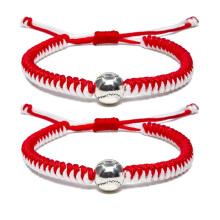 Baseball Braided Bracelets for Boys & Girls – Adjustable Wristbands with Baseball Beads, Inspirational Gift (Red, 2PCS)