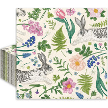 Serviettes en papier vintage à motifs lapin et fleurs (50 pièces)