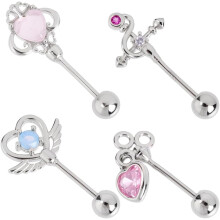 4 Pairs 4 Styles Heart Stud Cartilage Earring Silvery with Ball Screw Backs Cubic Zirconia Helix Tragus Auricle Nose Lip Piercing