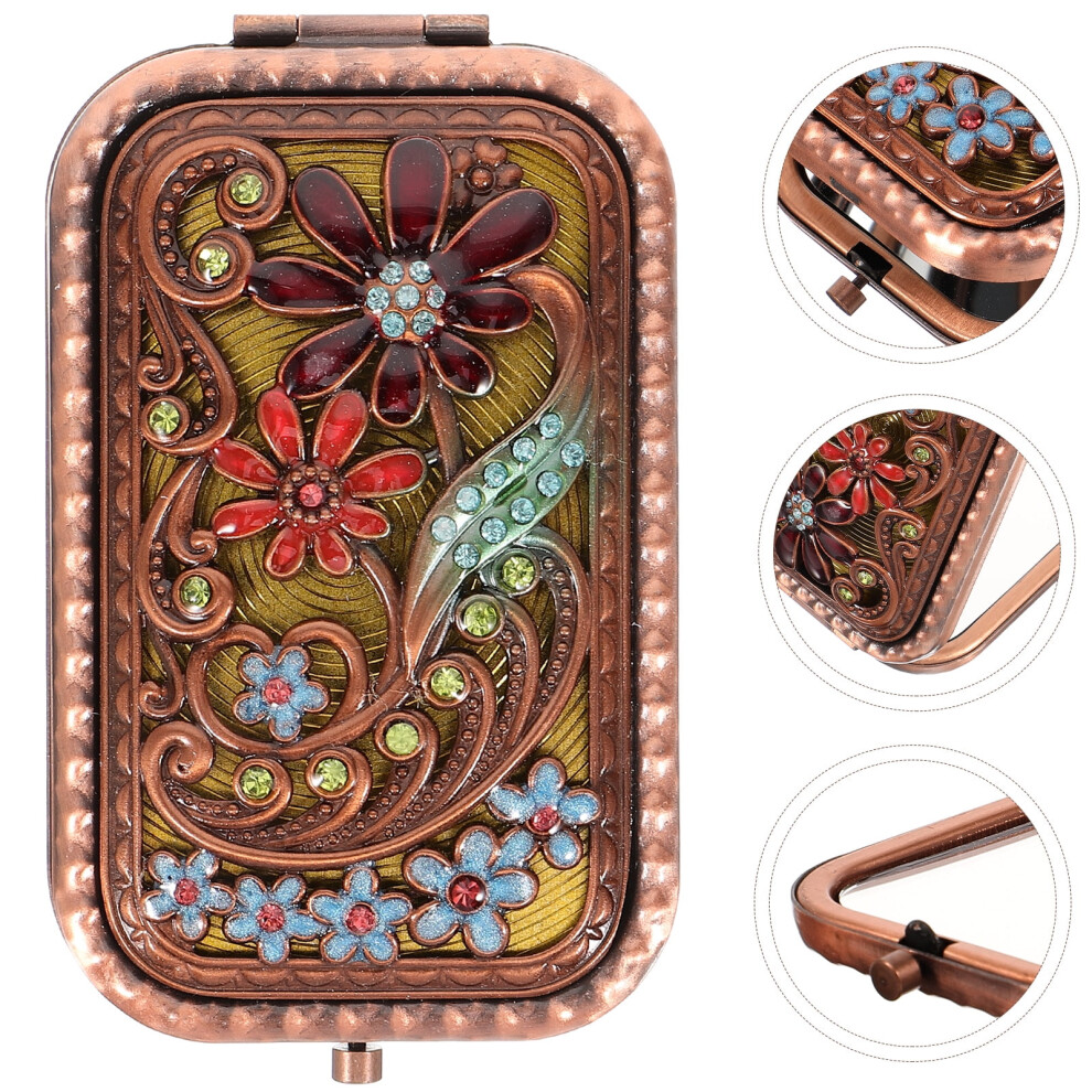 LEDMOMO Golden Vintage Compact Mirror Metal Glass Portable for Home and Travel