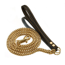 Opolski Traction Leash Faux Leather Strong Metal Cuba Stainless Steel Pet Chain for Dog