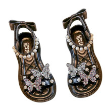 Girls Sandals Summer Fashion Butterfly Pearl Open Toe Non- Flat Shoes Child Versatile Party Princess Sandal,Black,13-13.5 Years