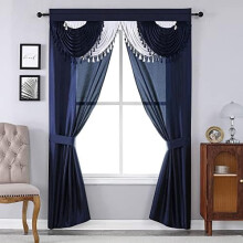 Gold 5-Piece Floor-Length Curtains with Valance and Tiebacks