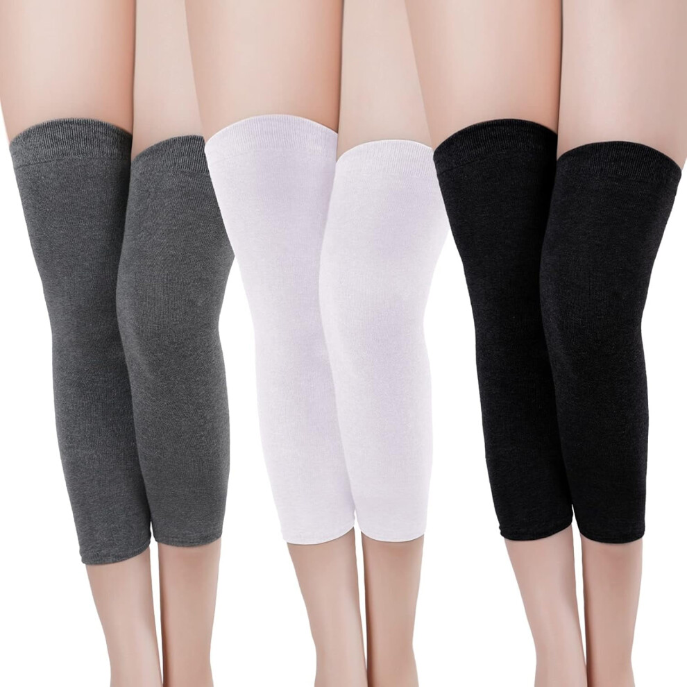 Black/Gray/White 3 Pairs Knee Warmers For Women Men Arthritic Leg Warmer Compression Knee Sleeve Comfortable Knee Braces Knee Pad Cycling Ski Running Knee Supports